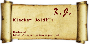 Klecker Jolán névjegykártya